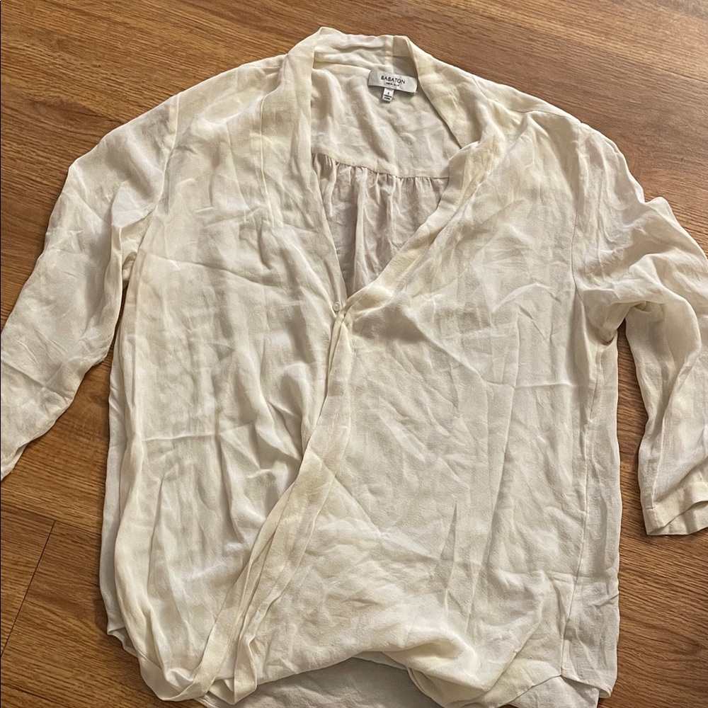 Babaton 100% Silk Sheer Cream Blouse